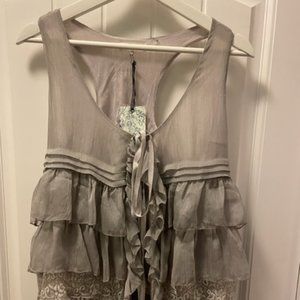 Cecico  Sheer Gray Tie Front Sleeveless Blouse  - Women's Size Medium